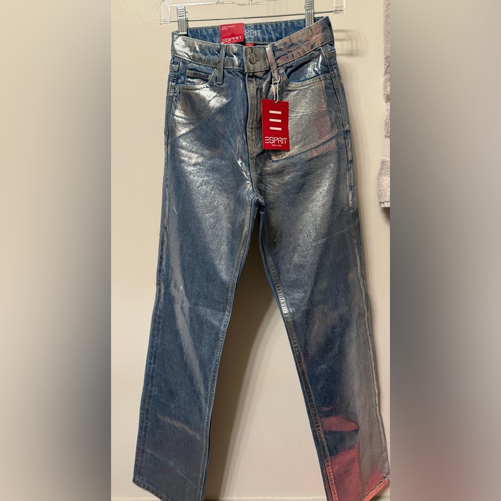 Brand new with tags silver foil straight leg Esprit jeans